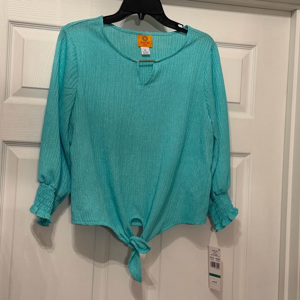 NWT Ruby Rd. Turquoise blue top with gold accent Size Petite Large